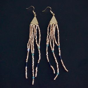 Gold bead fringe earrings/tassel earrings